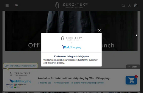 ZERO-TEX items are available for international customers now