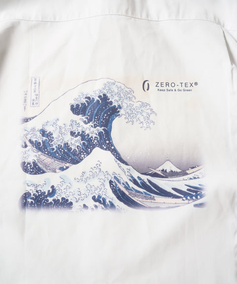 【ZTO-2109P-PRSHT001】葛飾北斎 Back Print White Shirt 神奈川沖浪裏